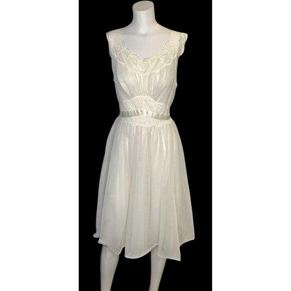 VTG Vanity Fair 60s Ivory Tricot Nylon Lace Chiffon Nightgown Peignoir Set Sz 34 - Picture 16 of 16